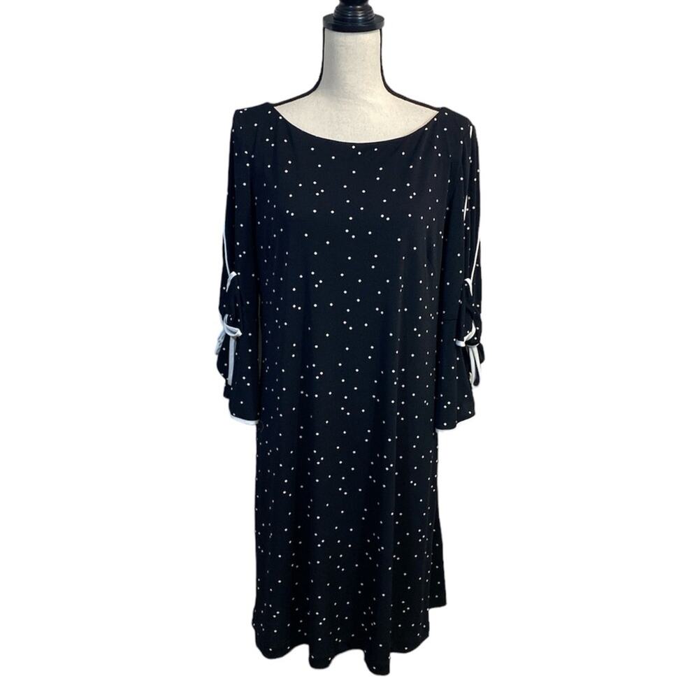 Gabby Skye Black and White Polka Dot Bow Sleeve Sheath Dress Size 16